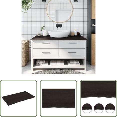 vidaXL Madera maciza -  Encimera baño madera maciza tratada marrón oscuro 100x60x2 cm