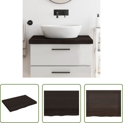 vidaXL Madera maciza -  Encimera baño madera maciza tratada marrón oscuro 80x60x(2-6)cm