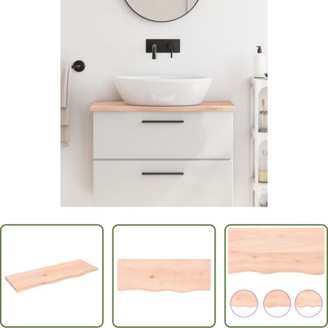 vidaXL Madera maciza -  Encimera de baño madera maciza sin tratar 80x30x2 cm