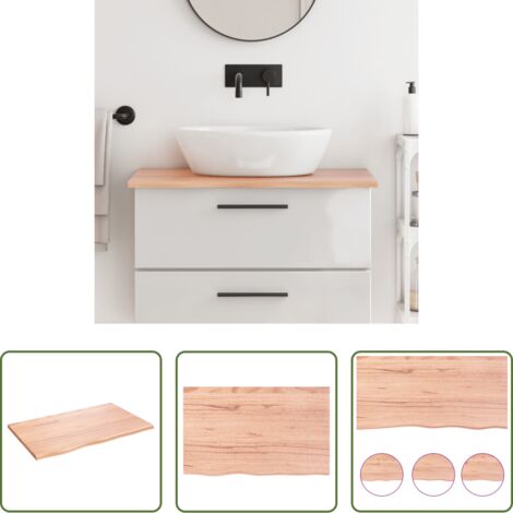 vidaXL Madera maciza -  Encimera de baño madera maciza tratada marrón claro 80x50x2 cm