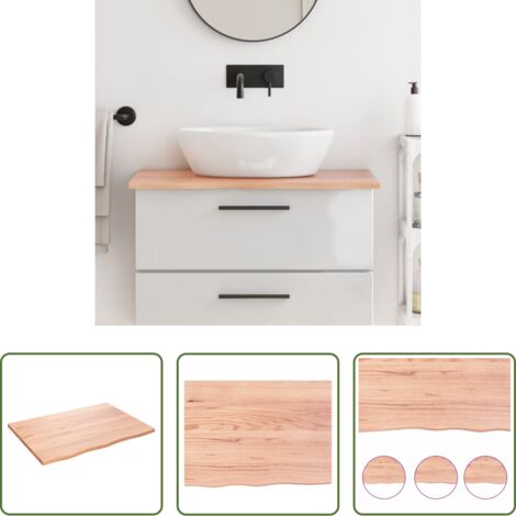 vidaXL Madera maciza -  Encimera de baño madera maciza tratada marrón claro 80x60x2 cm