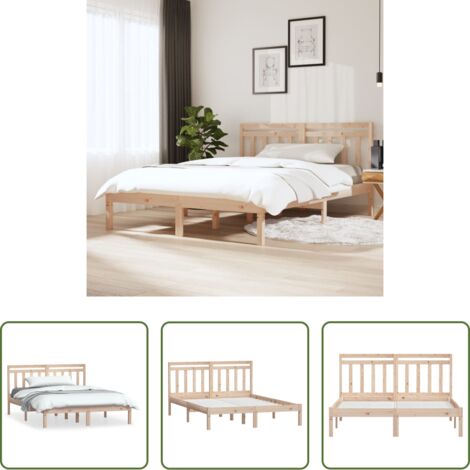 vidaXL Madera maciza -  Estructura cama doble pequeña madera maciza 135x190 cm