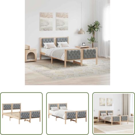 vidaXL Madera maciza -  Estructura de cama con cabecera Gris Claro 135 x 190 cm