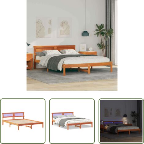 vidaXL Madera maciza -  Estructura de cama con cabecera Marrón cera 150 x 200 cm