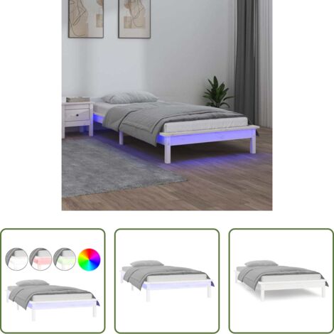 vidaXL Madera maciza -  Estructura de cama con LED madera maciza blanca 90x190 cm