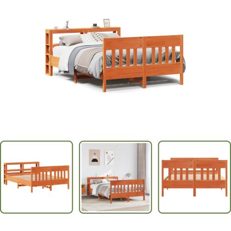 vidaXL Madera maciza -  Estructura de cama sin colchón madera maciza marrón 135x190 cm