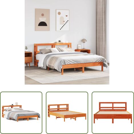 vidaXL Madera maciza -  Estructura de cama sin colchón madera maciza marrón 135x190 cm
