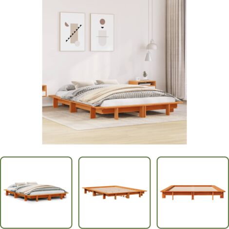 vidaXL Madera maciza -  Estructura de cama sin colchón madera maciza marrón 135x190 cm