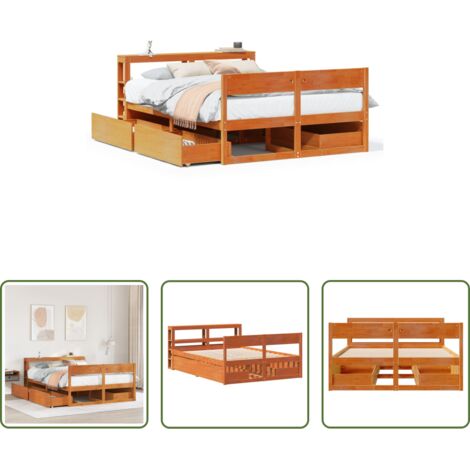 vidaXL Madera maciza -  Estructura de cama sin colchón madera maciza marrón 135x190 cm