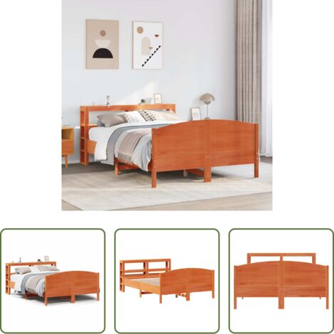 vidaXL Madera maciza -  Estructura de cama sin colchón madera maciza marrón 135x190 cm