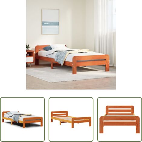 vidaXL Madera maciza -  Estructura de cama sin colchón madera maciza marrón 75x190 cm