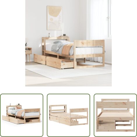 vidaXL Madera maciza -  Estructura de cama sin colchón madera maciza pino 75x190 cm