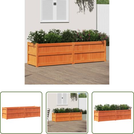 vidaXL Madera maciza -  Jardinera exterior madera maciza pino marrón cera 180x50x50cm