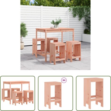 vidaXL Madera maciza -  Mesa alta y taburetes de jardín 5 piezas madera maciza Douglas