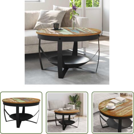 vidaXL Madera maciza -  Mesa de centro de madera maciza reciclada Ø68x43 cm
