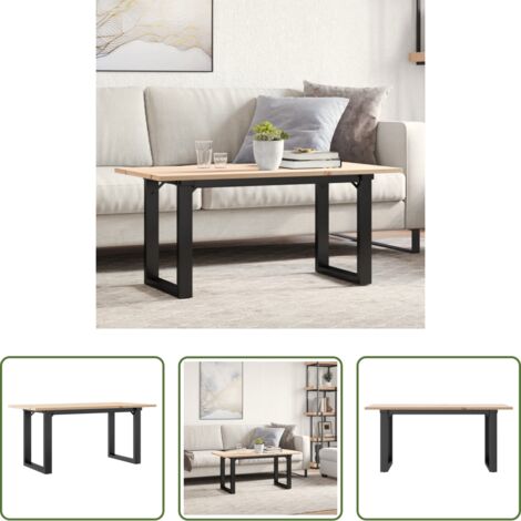 vidaXL Madera maciza -  Mesa de centro marco O madera maciza pino y acero 90x40x35 cm