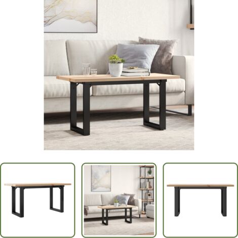 vidaXL Madera maciza -  Mesa de centro marco O madera maciza pino y acero 90x40x45,5 cm