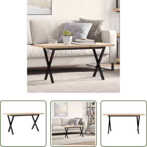 vidaXL Madera maciza -  Mesa de centro marco X madera maciza pino y acero 100x50x45,5cm