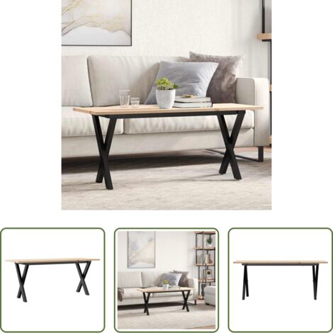 vidaXL Madera maciza -  Mesa de centro marco X madera maciza pino y acero 110x40x45 cm