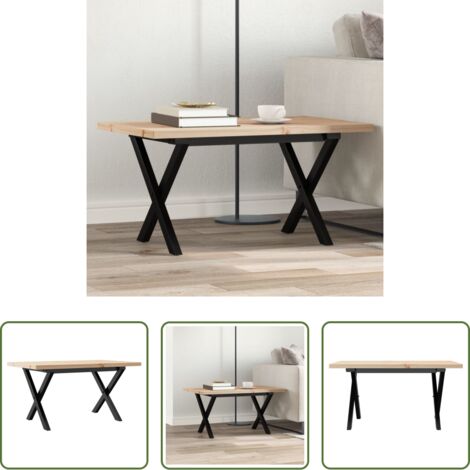 vidaXL Madera maciza -  Mesa de centro marco X madera maciza pino y acero 80x50x40,5 cm