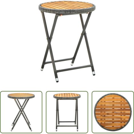 vidaXL Madera maciza -  Mesa de centro ratán sintético y madera maciza de acacia 60 cm