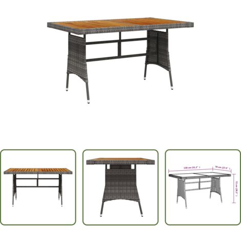 vidaXL Madera maciza -  Mesa de jardín ratán PE y acacia maciza gris 130x70x72 cm