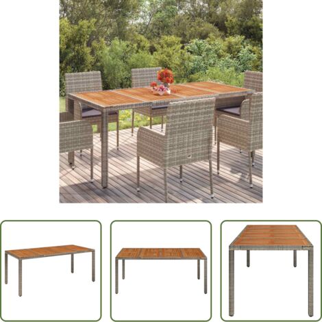 vidaXL Madera maciza -  Mesa de jardín superficie de madera ratán PE gris 190x90x75 cm