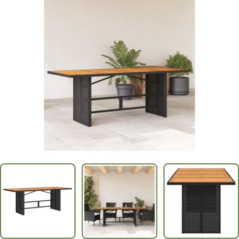 vidaXL Madera maciza -  Mesa de jardín superficie de madera ratán PE negro 190x80x74 cm