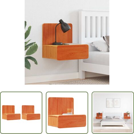 vidaXL Madera maciza -  Mesita de Noche con cajón 2 pcs Marrón cera 44 x 32,5 x 40 cm