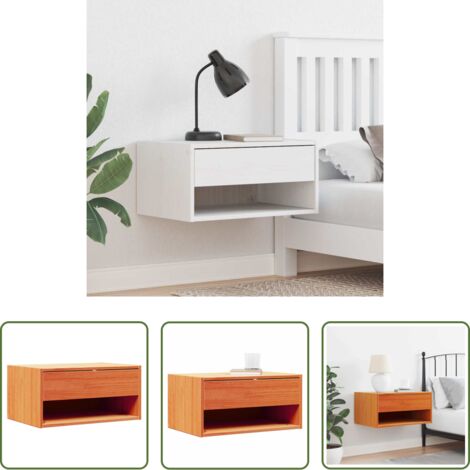 vidaXL Madera maciza -  Mesita de Noche con cajón Marrón cera 50 x 32,5 x 24 cm