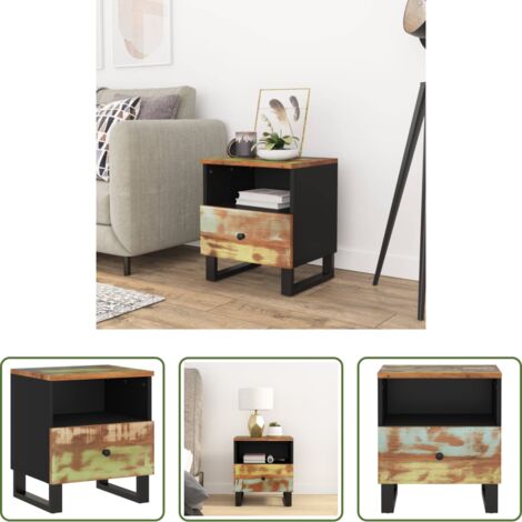 vidaXL Madera maciza -  Mesita de noche madera maciza reciclada y madera contrachapada