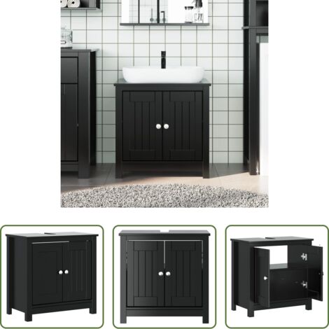 vidaXL Madera maciza -  Mueble de lavabo baño BERG madera maciza pino negro 60x34x59cm