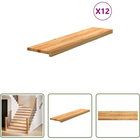 vidaXL Madera maciza -  Peldaños de escalera 12 uds madera maciza roble marrón claro