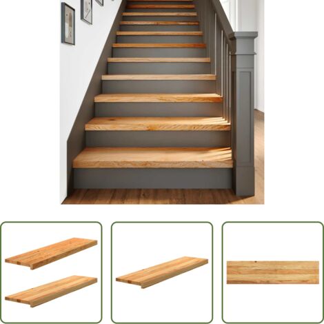 vidaXL Madera maciza -  Peldaños de escalera 2 uds madera maciza roble marrón claro