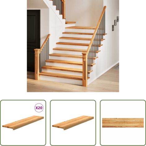 vidaXL Madera maciza -  Peldaños de escalera 20 uds madera maciza roble marrón claro