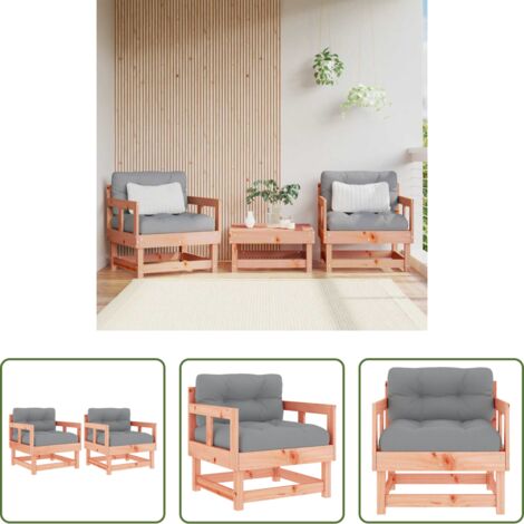 vidaXL Madera maciza - Sillones de jardín y cojines 2 uds madera maciza abeto Douglas
