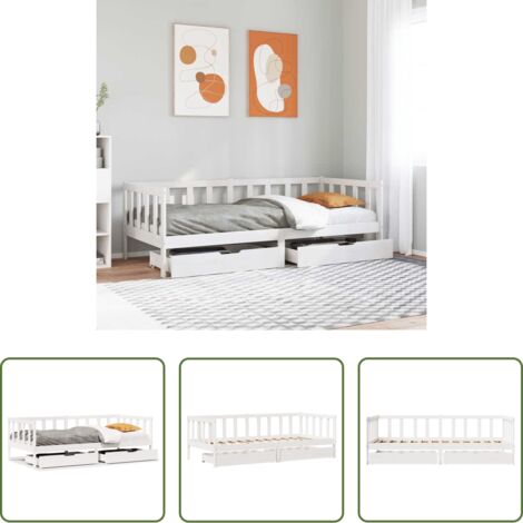 vidaXL Madera maciza -  Sofá cama con cajones madera maciza de pino blanco 90x200 cm