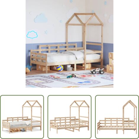 vidaXL Madera maciza -  Sofá cama con techo de madera maciza de pino 80x200 cm