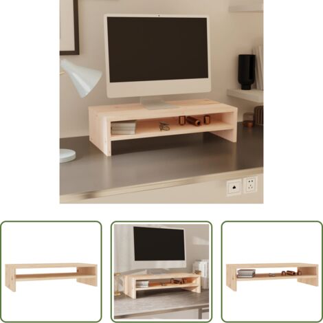 vidaXL Madera maciza -  Soporte de monitor madera maciza de pino 50x24x13 cm