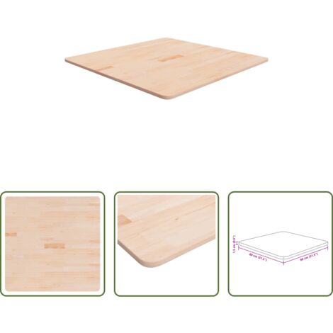 vidaXL Madera maciza -  Tablero de mesa cuadrada madera de roble sin tratar 80x80x1,5cm