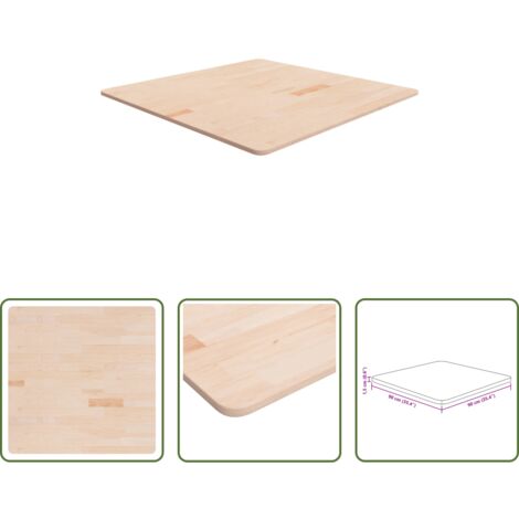 vidaXL Madera maciza -  Tablero de mesa cuadrada madera de roble sin tratar 90x90x1,5cm