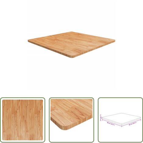 vidaXL Madera maciza -  Tablero de mesa cuadrada madera roble marrón claro 90x90x2,5 cm