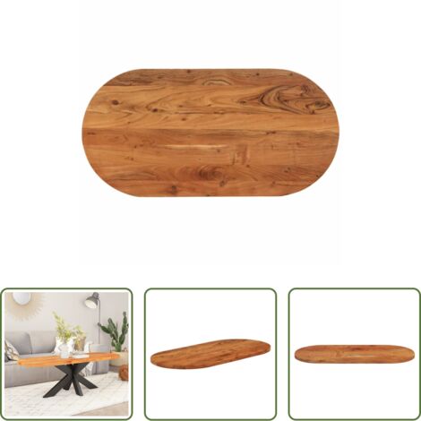 vidaXL Madera maciza -  Tablero de mesa ovalado madera maciza de acacia 80x40x2,5 cm
