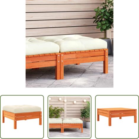 vidaXL Madera maciza -  Taburete de jardín con cojín madera maciza de pino marrón cera