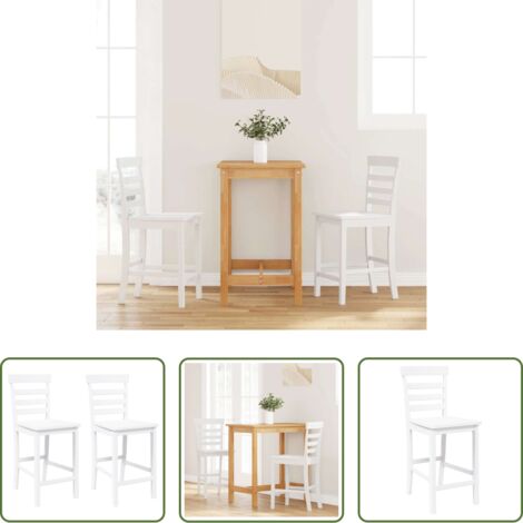 vidaXL Madera maciza -  Taburetes de bar 2 uds madera maciza blanca caucho
