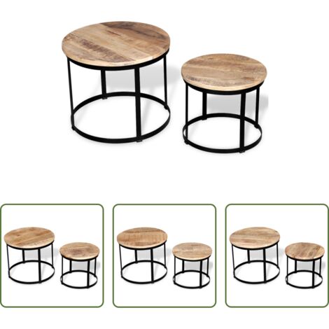 vidaXL Madera mango rugosa -  Set mesas centro redonda 2 uds madera mango rugosa 40 cm/50 cm