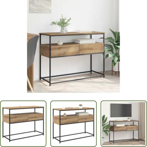 vidaXL Madera -  Mesa Consola con cajón Roble artesanal 100 x 40 x 75 cm