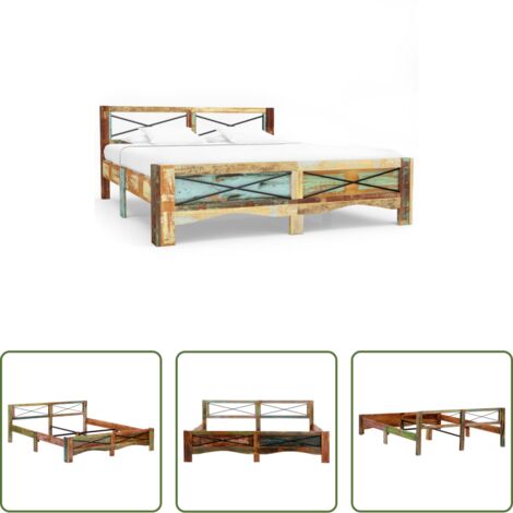 vidaXL Madera reciclada -  Estructura de cama de madera maciza reciclada 180x200 cm