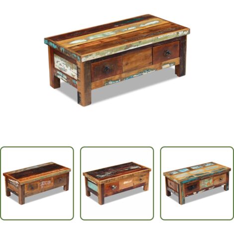 vidaXL Madera reciclada -  Mesa de centro con cajones madera maciza reciclada 90x45x35 cm