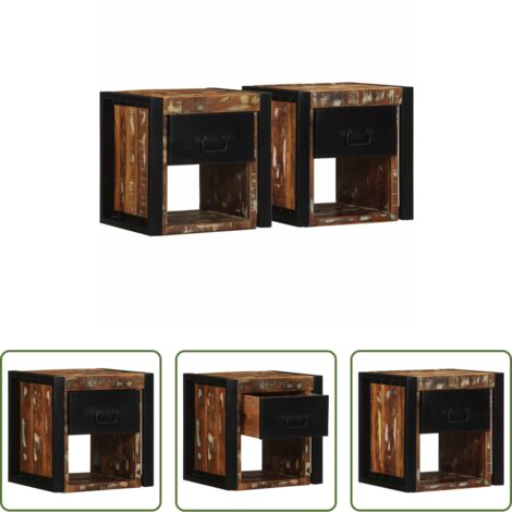 vidaXL Madera reciclada -  Mesilla de noche multicolor 40x35x40 cm madera maciza reciclada